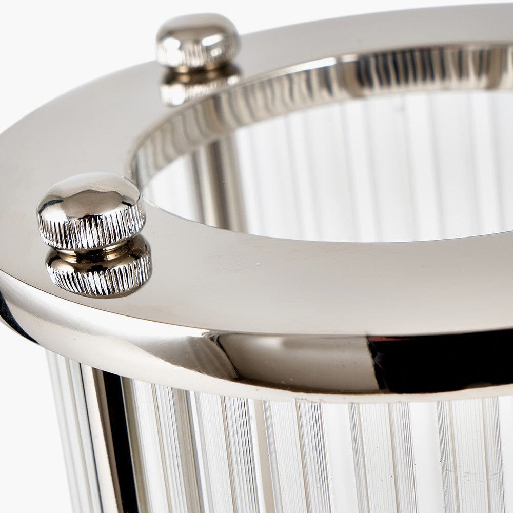 Silver Metal and Clear Textured Glass Small Hurricane.