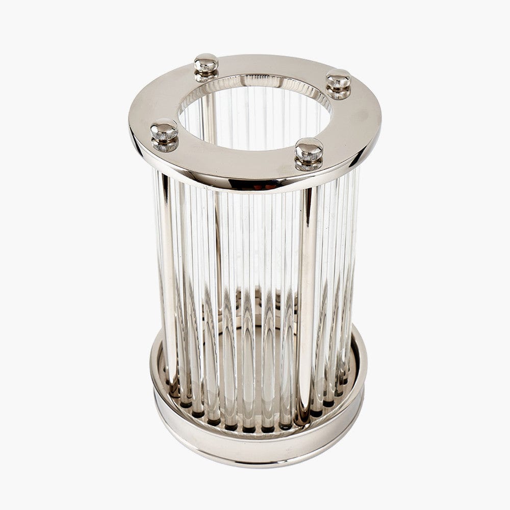 Silver Metal and Clear Textured Glass Small Hurricane.