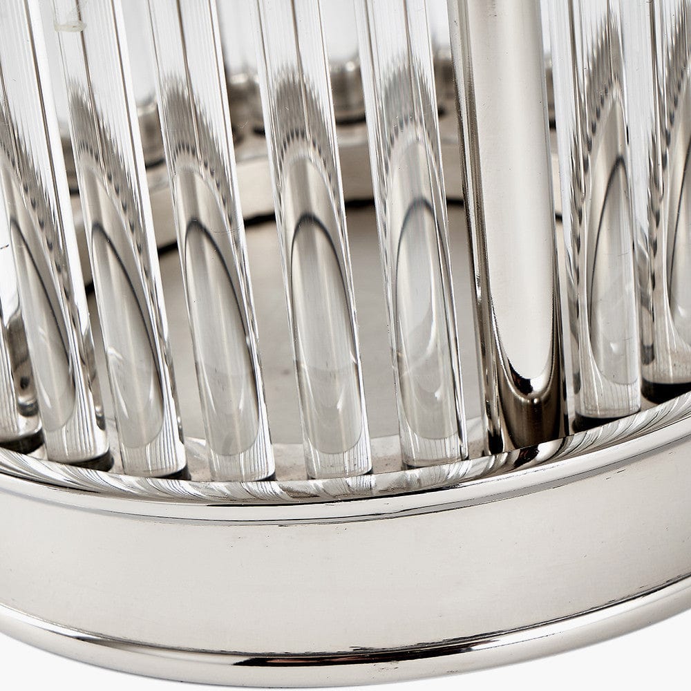 Silver Metal and Clear Textured Glass Small Hurricane.