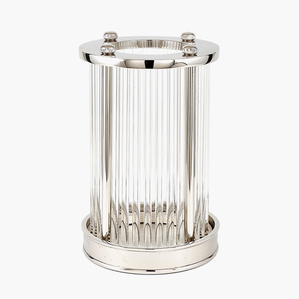 Silver Metal and Clear Textured Glass Small Hurricane.