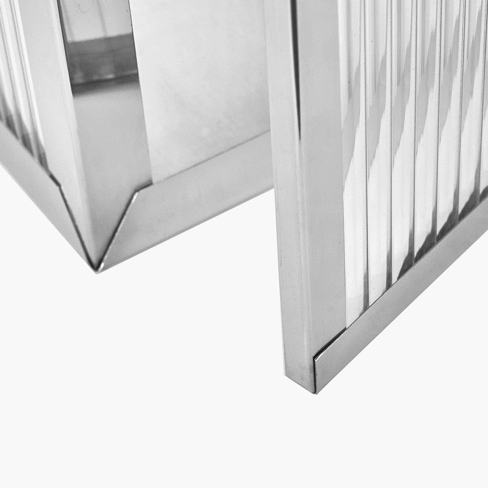 Silver Metal and Ribbed Glass Lantern Large.