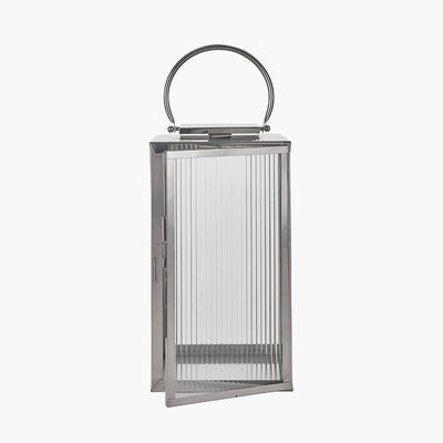 Pacific Lifestyle Accessories Silver Metal and Ribbed Glass Lantern Large House of Isabella UK