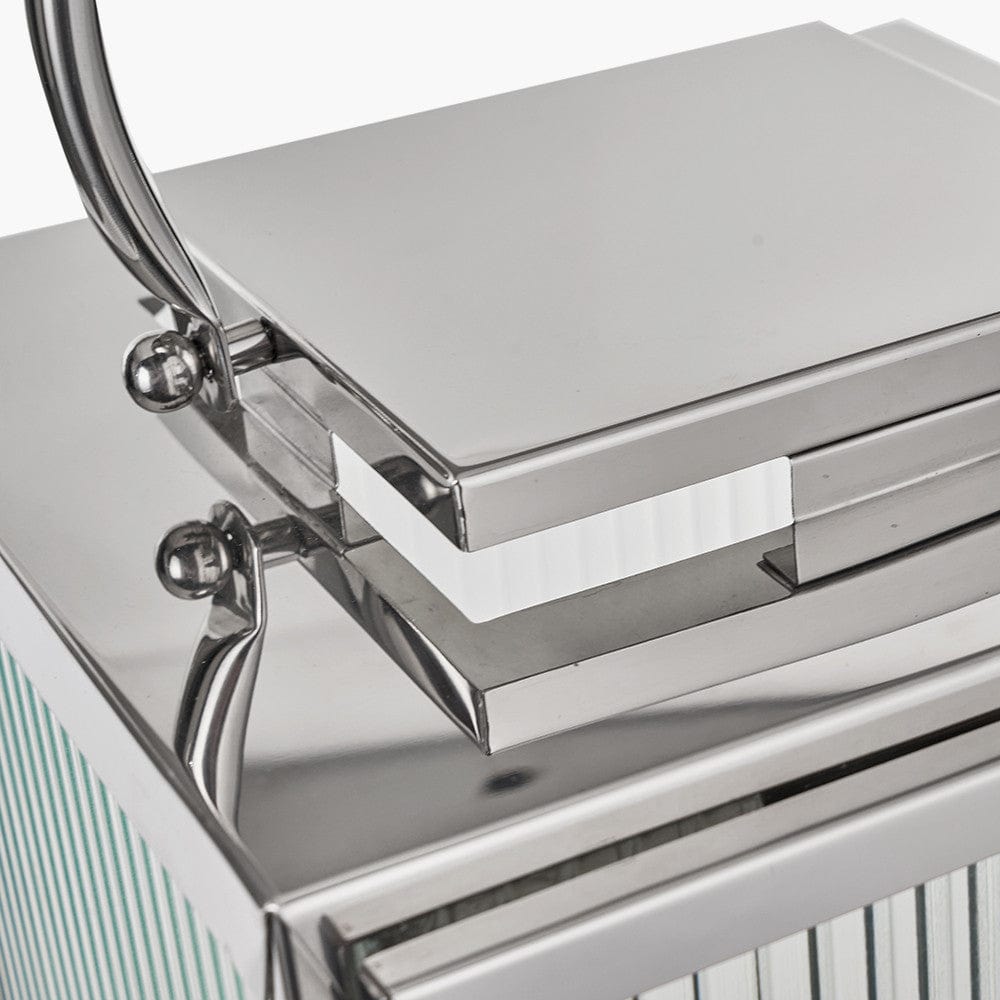 Silver Metal and Ribbed Glass Lantern Large.