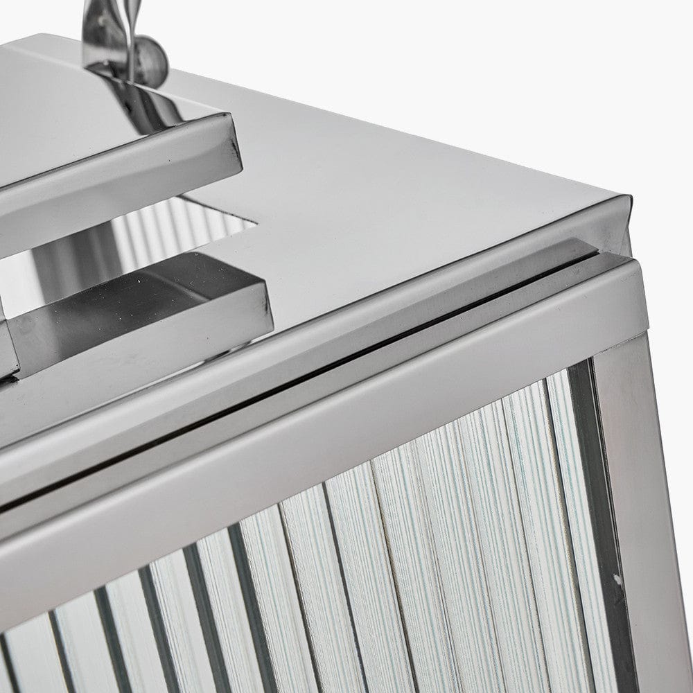 Silver Metal and Ribbed Glass Lantern Large.