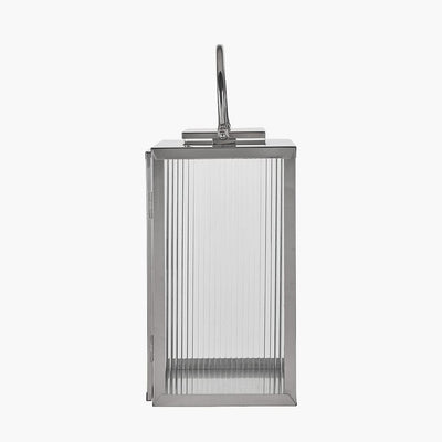 Pacific Lifestyle Accessories Silver Metal and Ribbed Glass Lantern Large House of Isabella UK