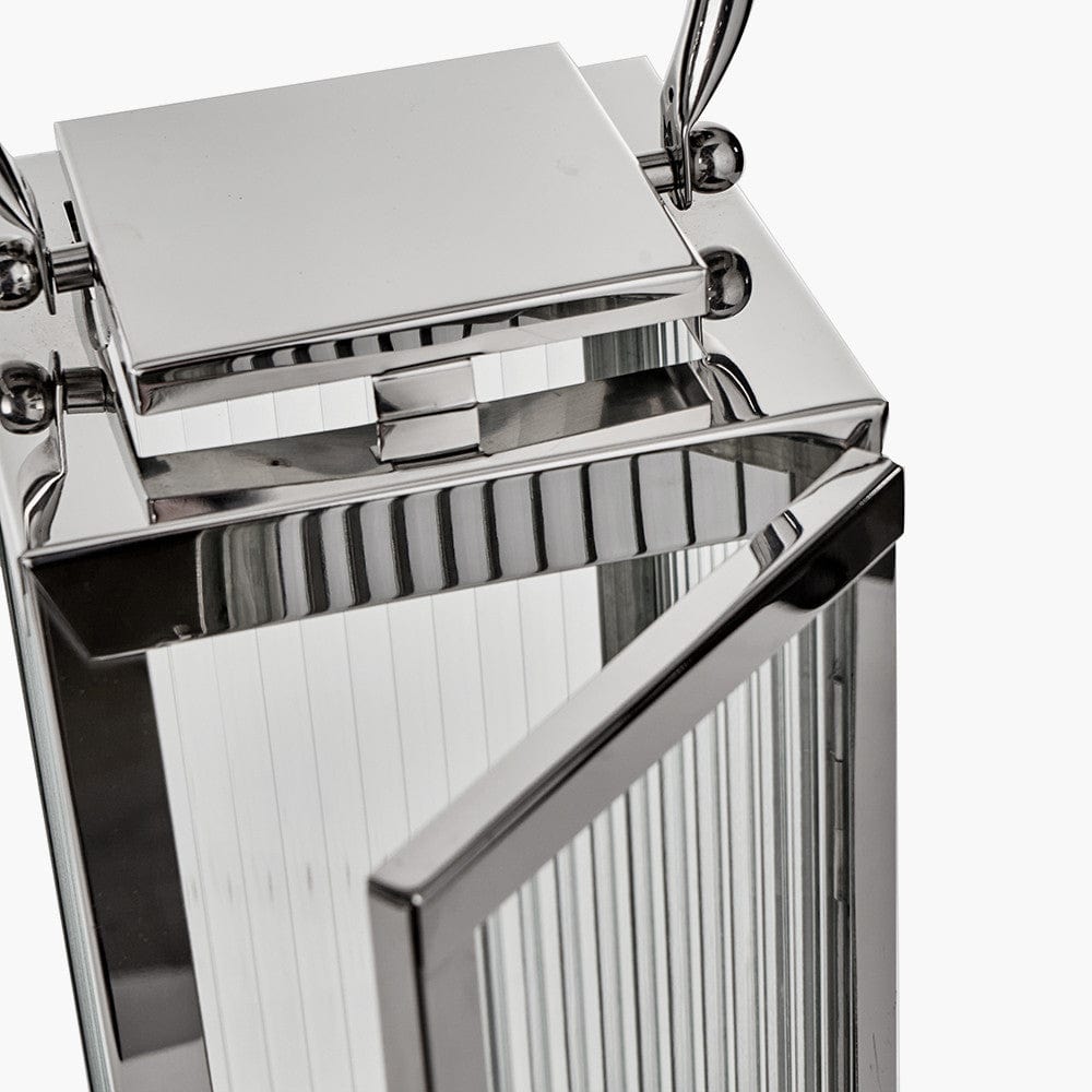 Silver Metal and Ribbed Glass Lantern Small.