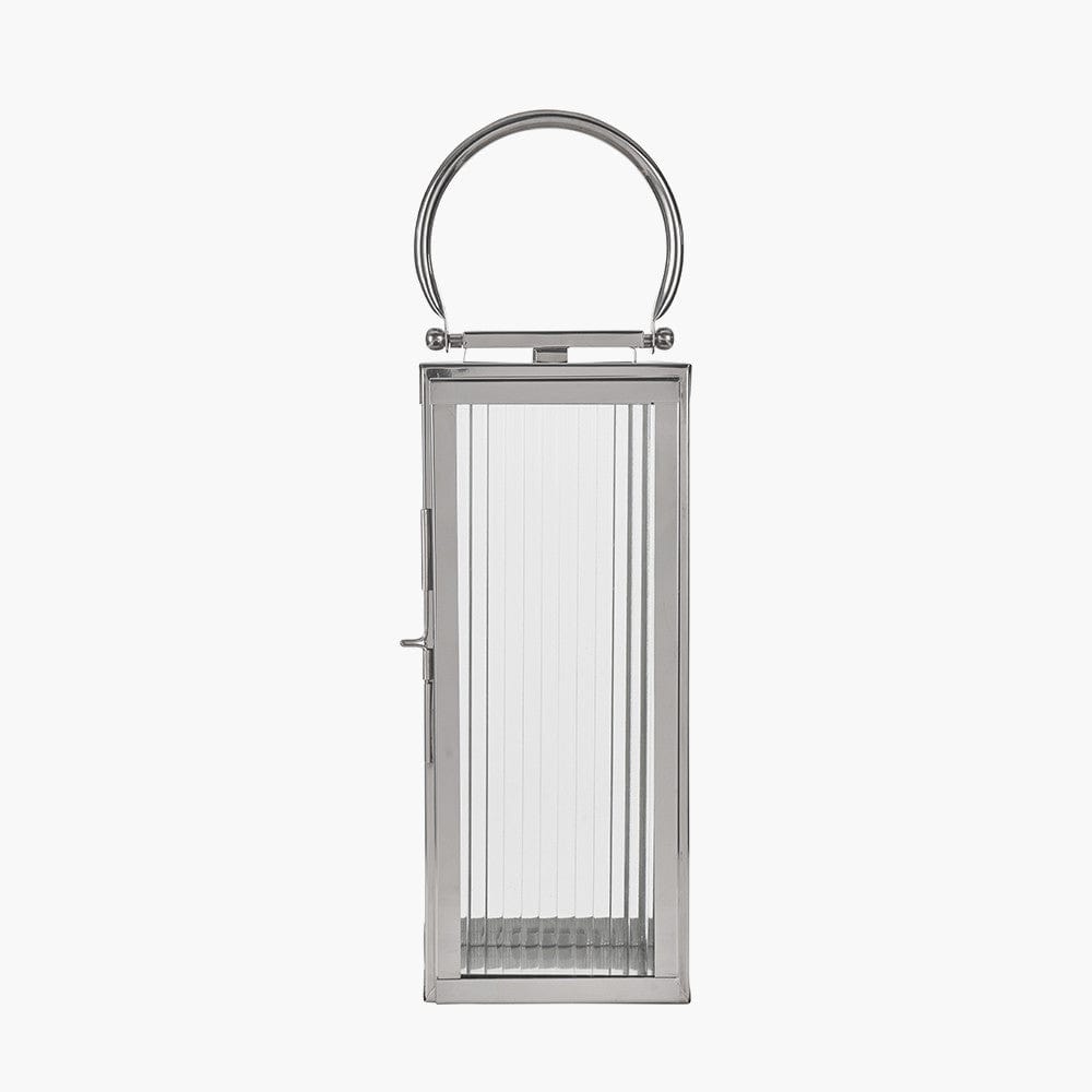 Silver Metal and Ribbed Glass Lantern Small.