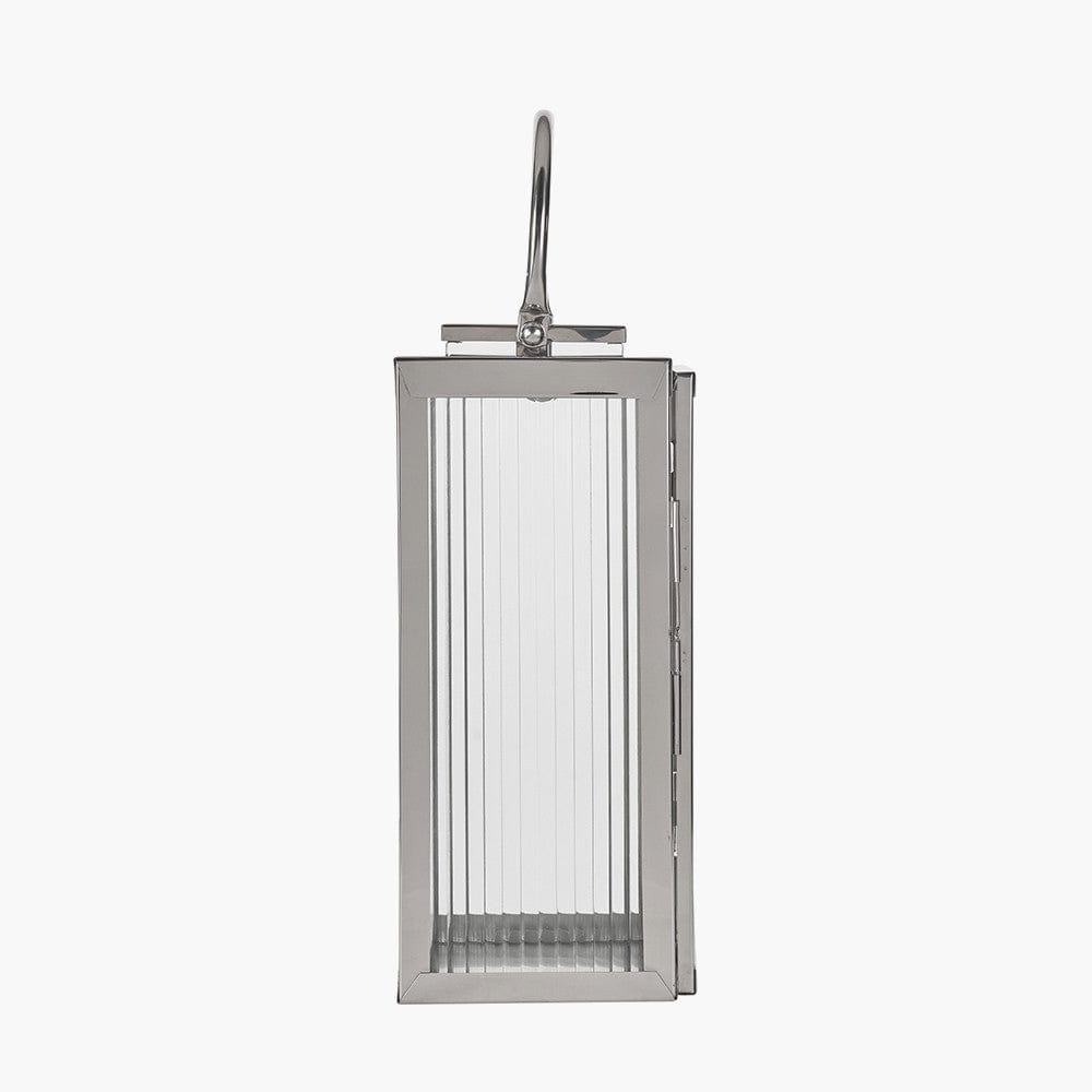 Silver Metal and Ribbed Glass Lantern Small.