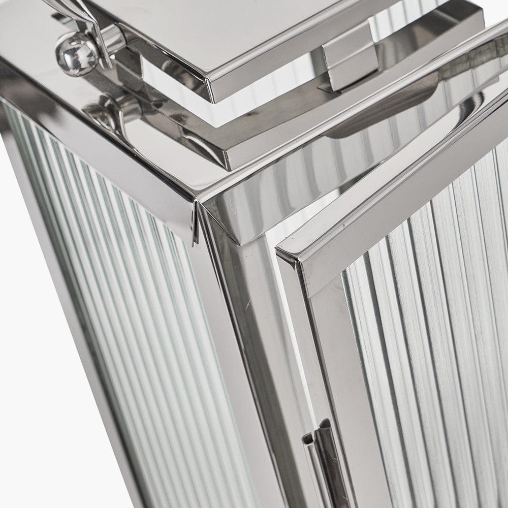 Silver Metal and Ribbed Glass Lantern Small.