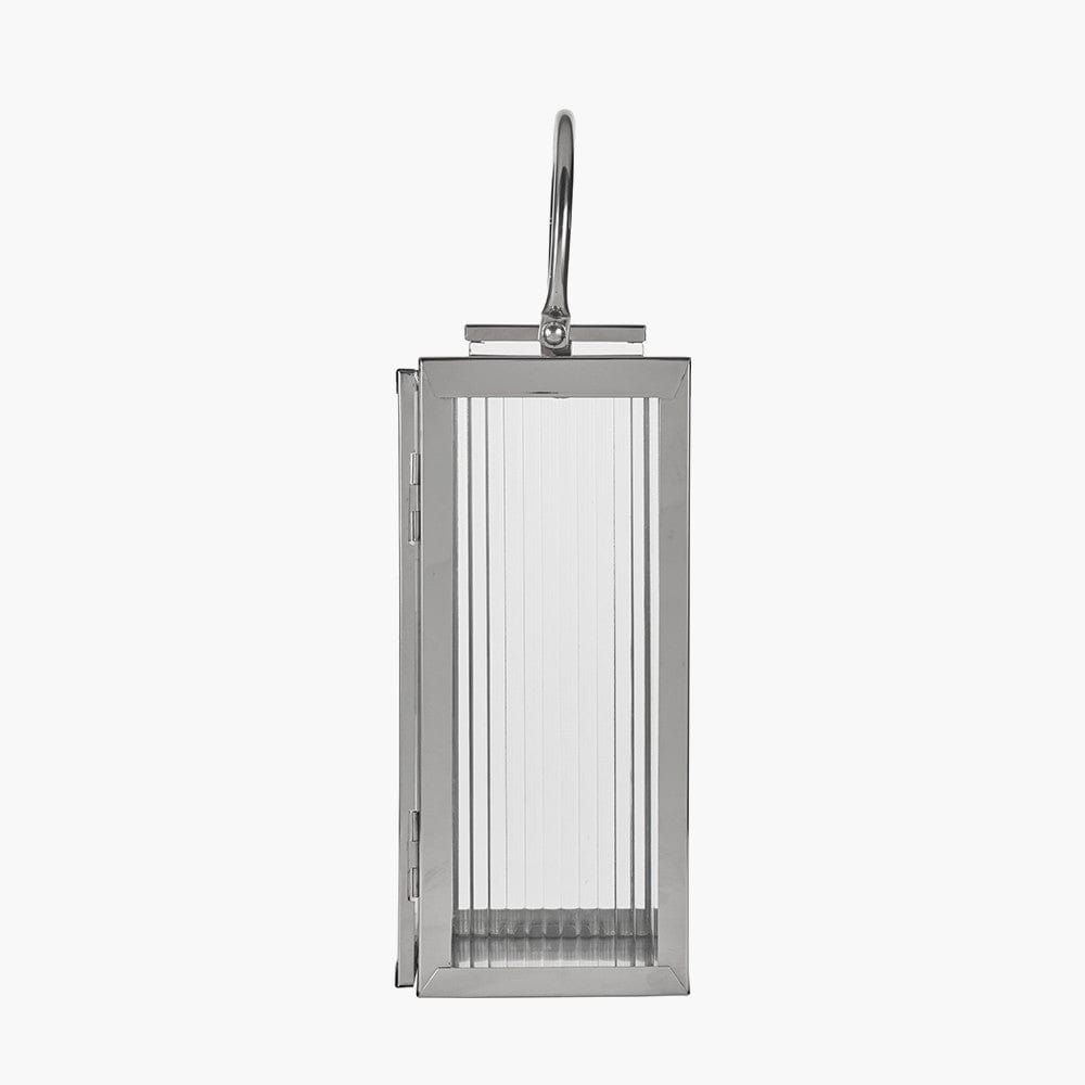 Silver Metal and Ribbed Glass Lantern Small.