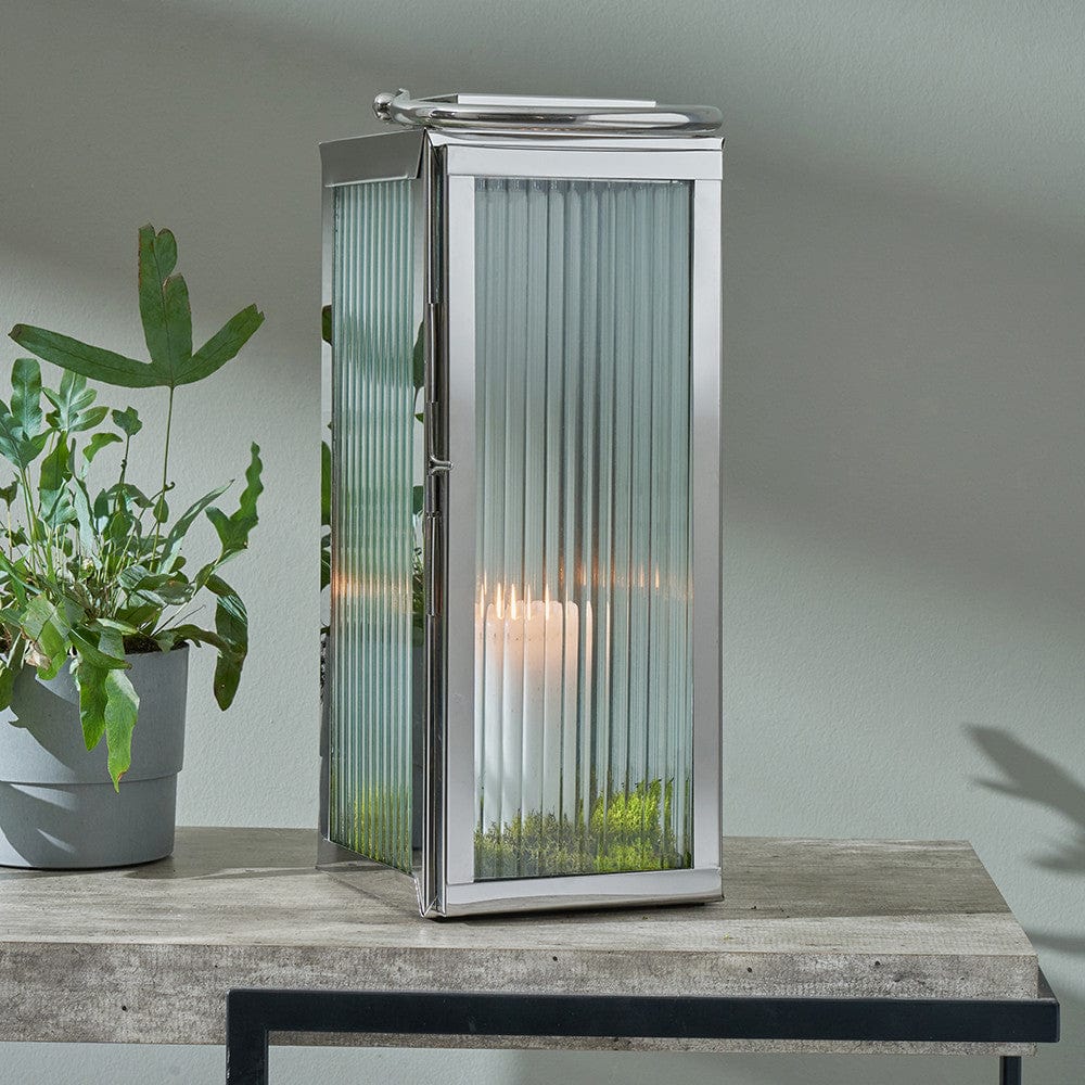 Silver Metal and Ribbed Glass Lantern Small.