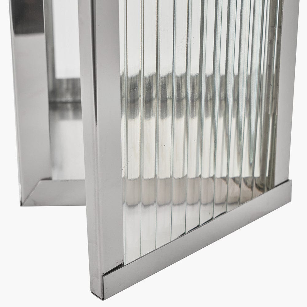 Silver Metal and Ribbed Glass Lantern Small.