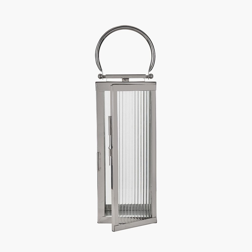 Silver Metal and Ribbed Glass Lantern Small.
