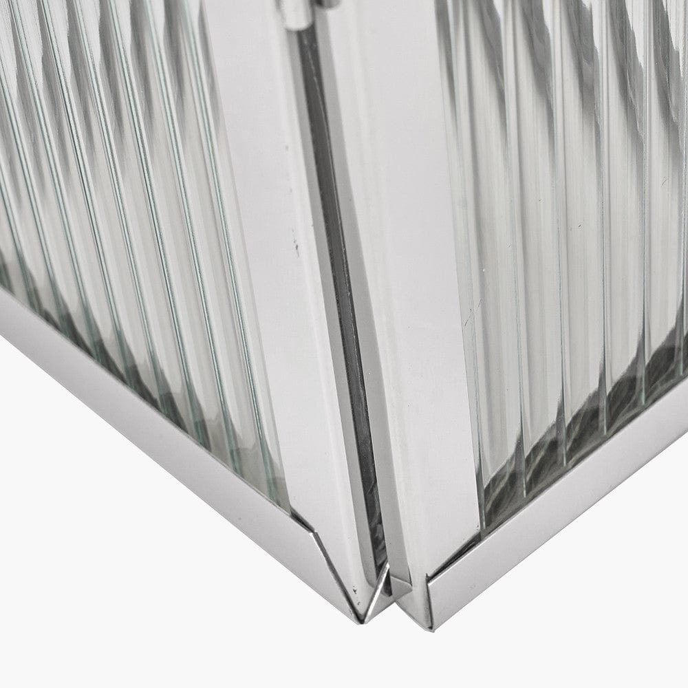 Silver Metal and Ribbed Glass Lantern Small.