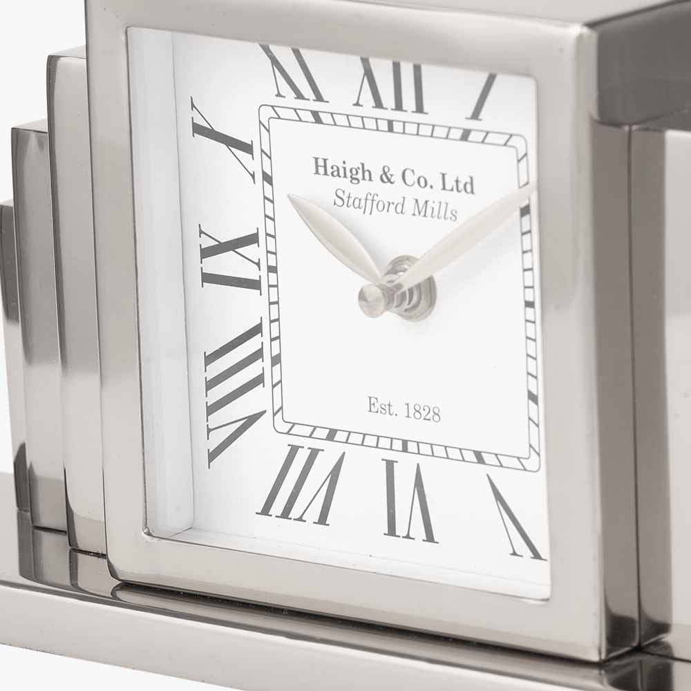 Silver Metal Art Deco Table Clock.