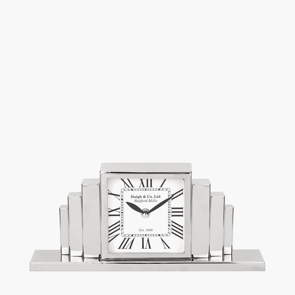 Silver Metal Art Deco Table Clock.