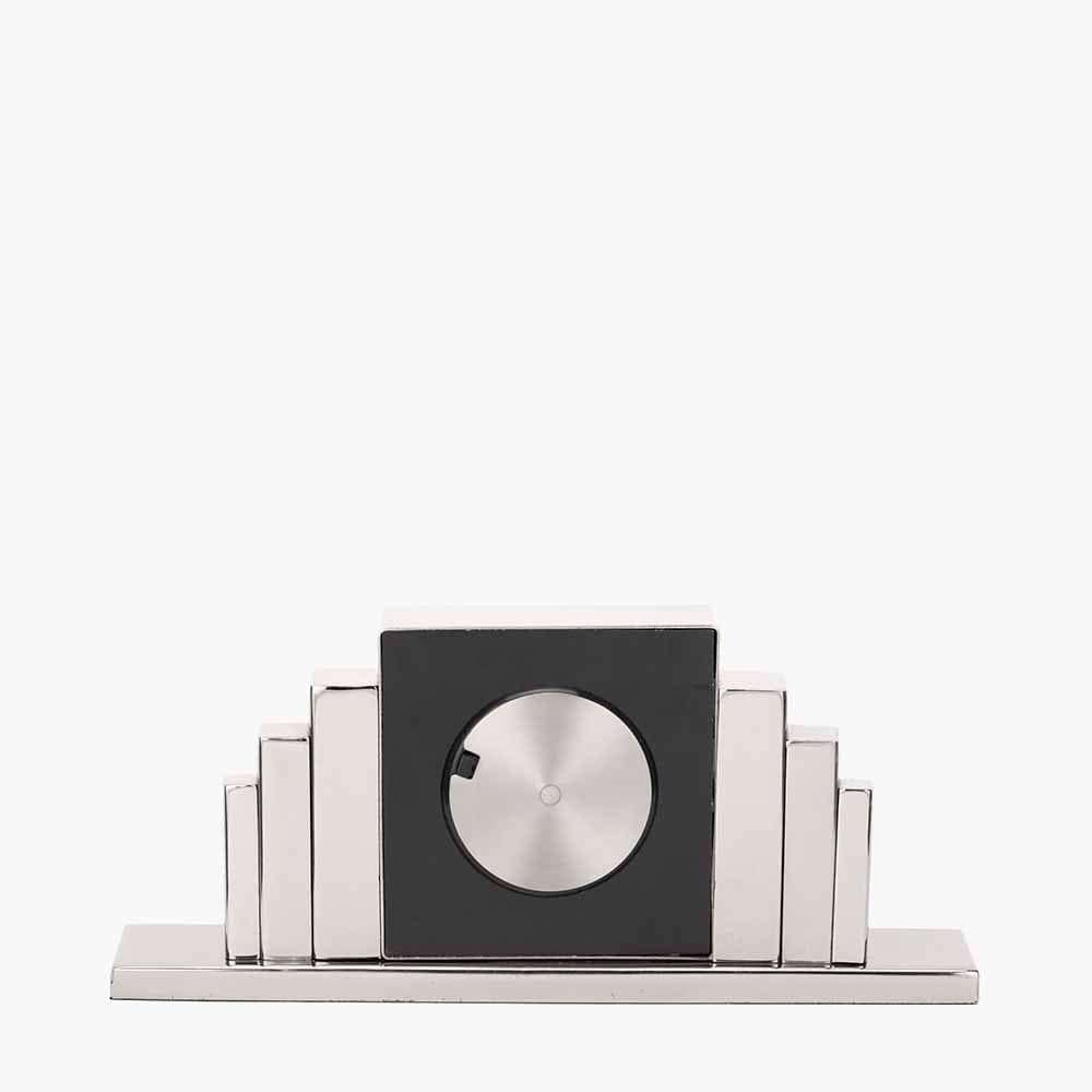 Silver Metal Art Deco Table Clock.