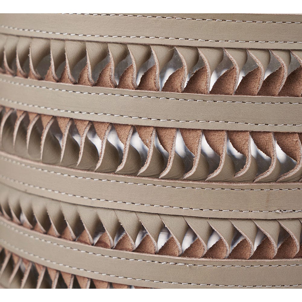 Silver Metal, Clear Glass and Grey Plaited Leather Hurricane Large.