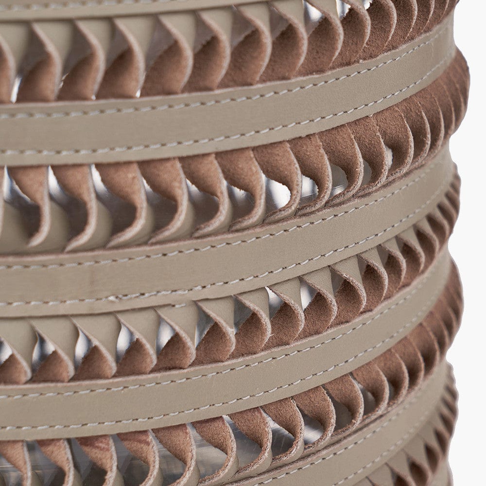 Silver Metal, Clear Glass and Grey Plaited Leather Hurricane Large.