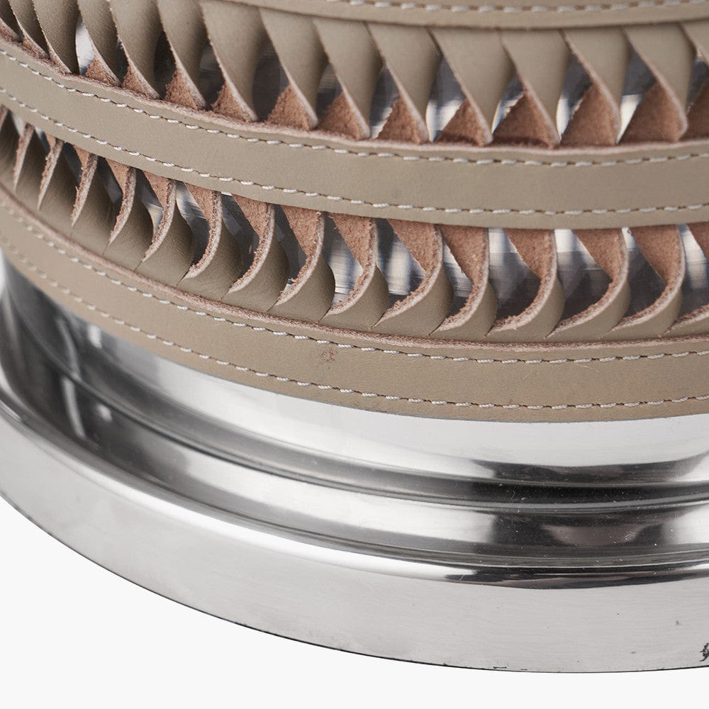 Silver Metal, Clear Glass and Grey Plaited Leather Hurricane Large.