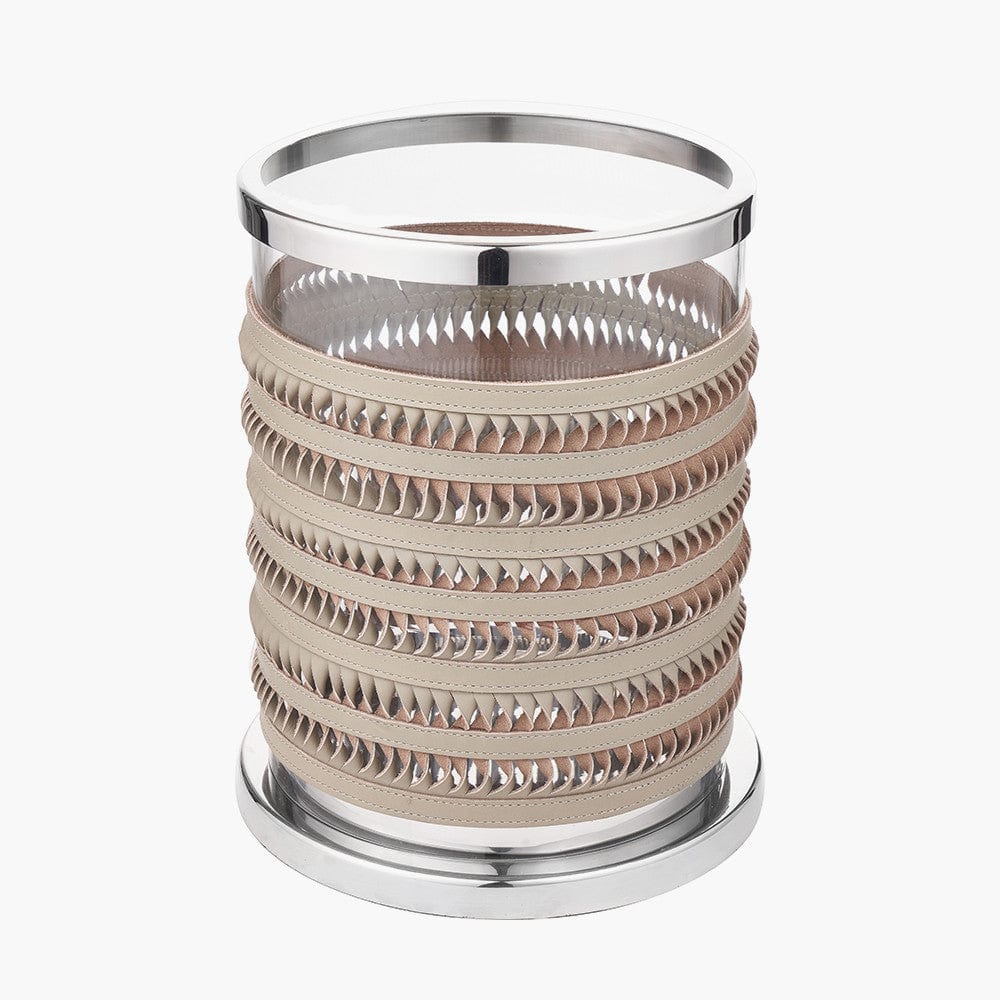 Silver Metal, Clear Glass and Grey Plaited Leather Hurricane Small.
