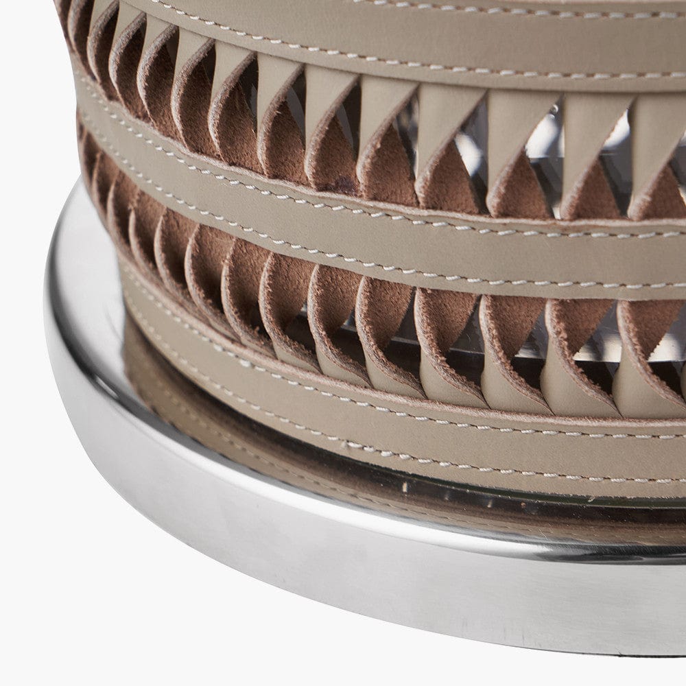 Silver Metal, Clear Glass and Grey Plaited Leather Hurricane Small.