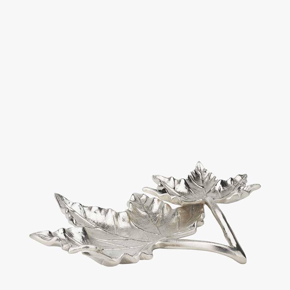 Silver Metal Dual Oak Leaf Bowl.