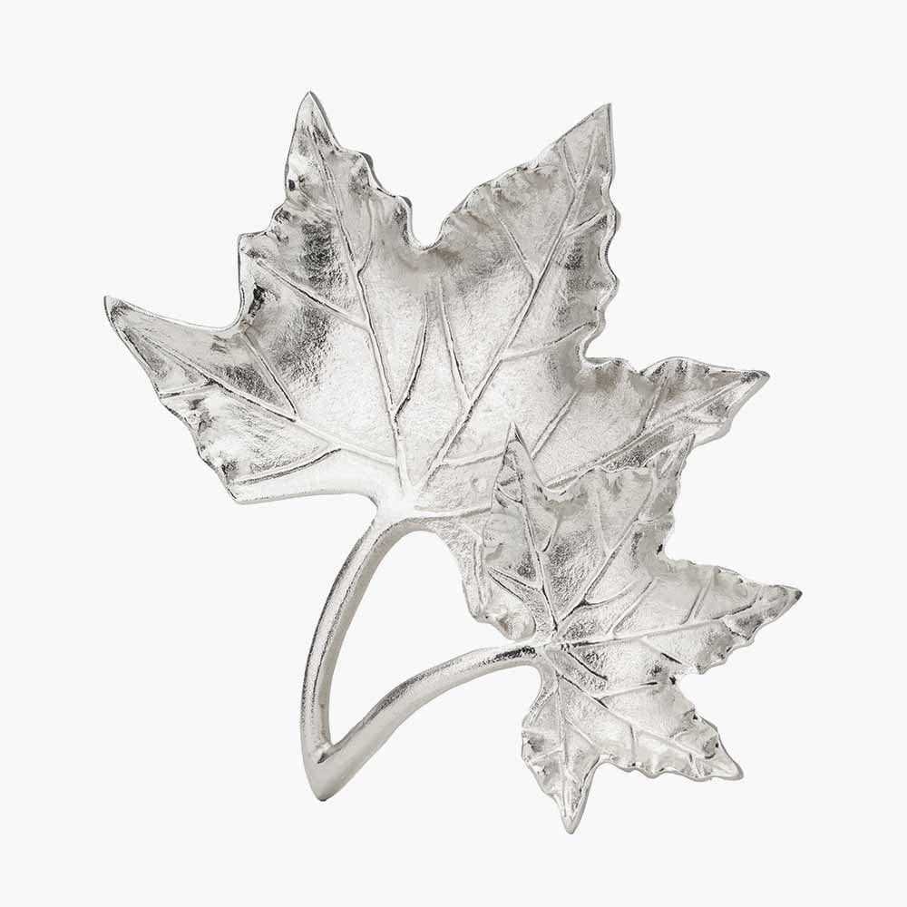 Silver Metal Dual Oak Leaf Bowl.