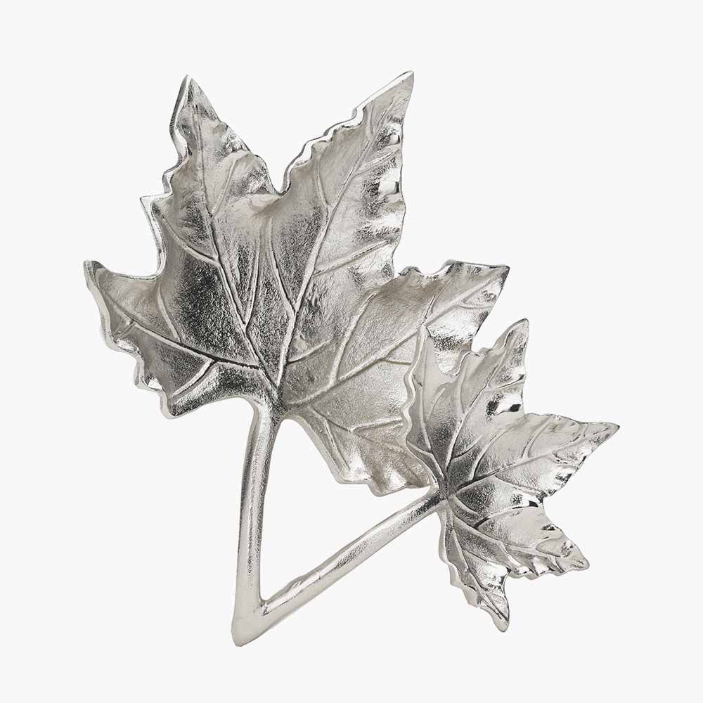 Silver Metal Dual Oak Leaf Bowl.