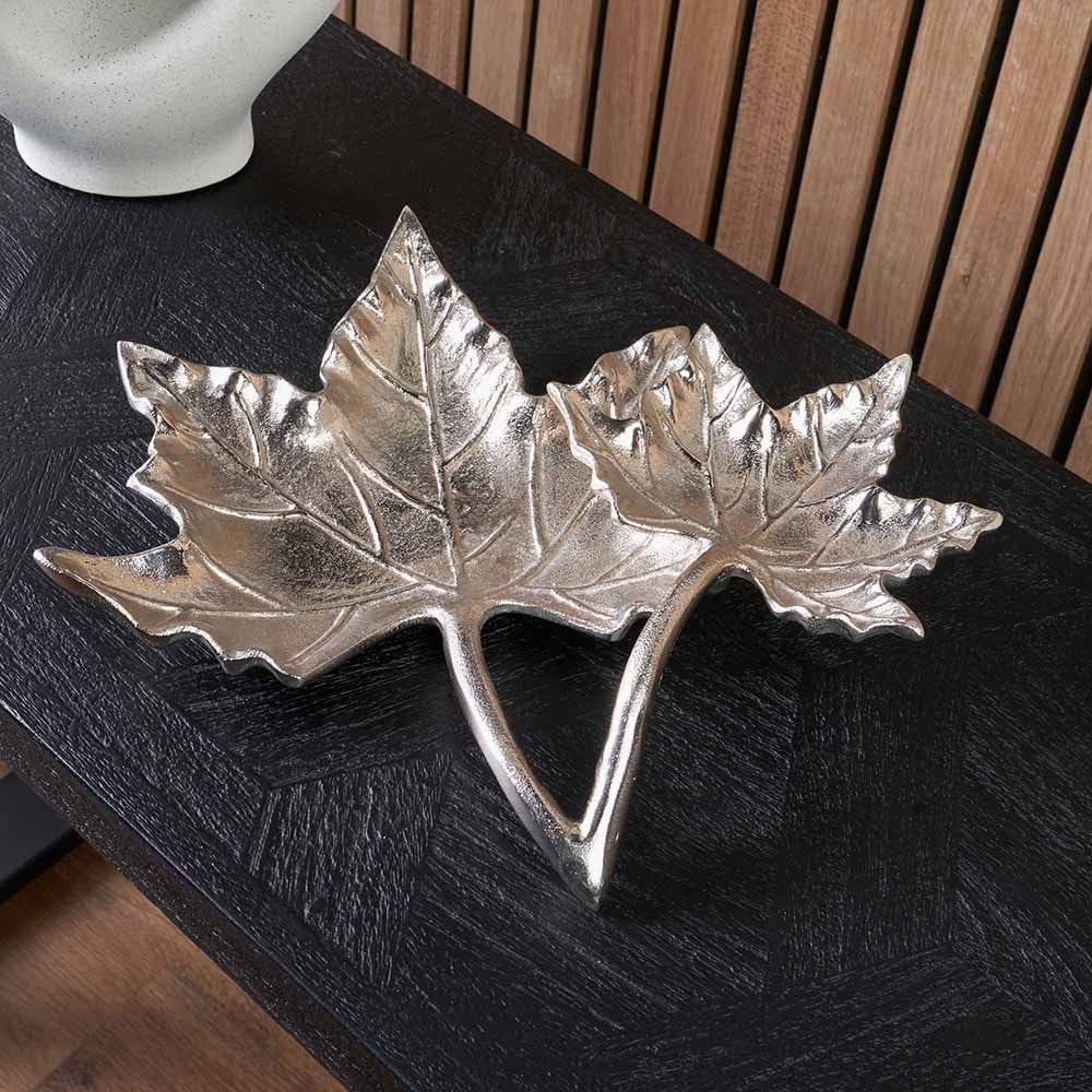 Silver Metal Dual Oak Leaf Bowl.