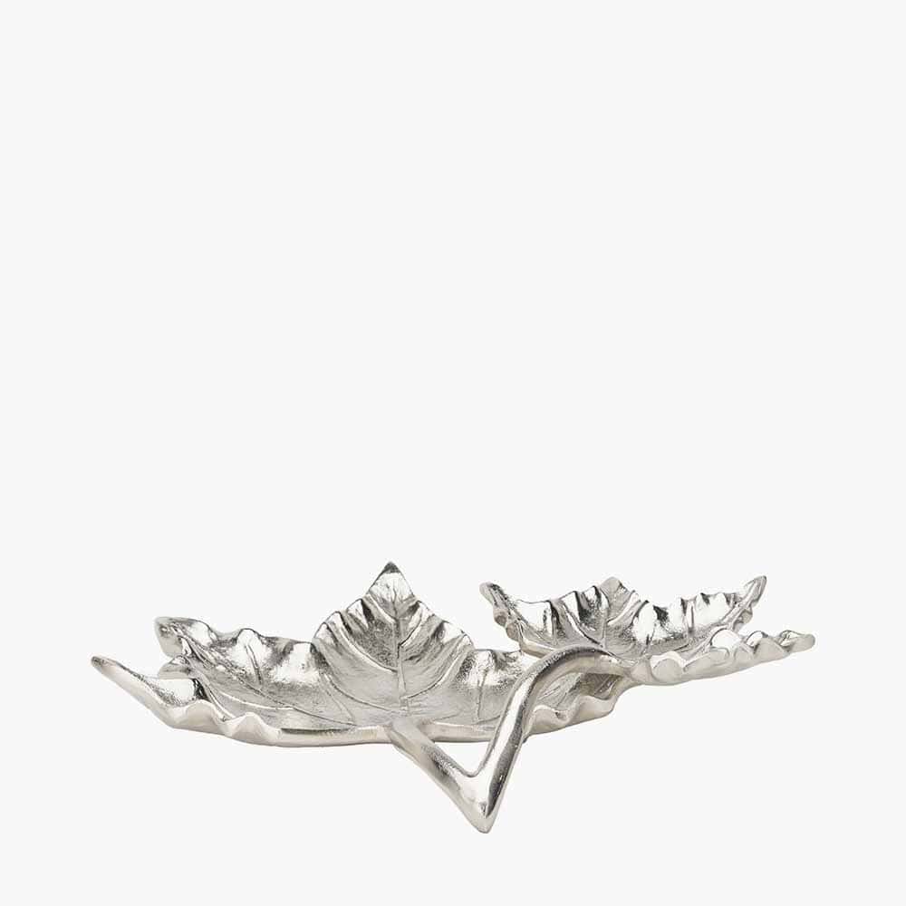 Silver Metal Dual Oak Leaf Bowl.