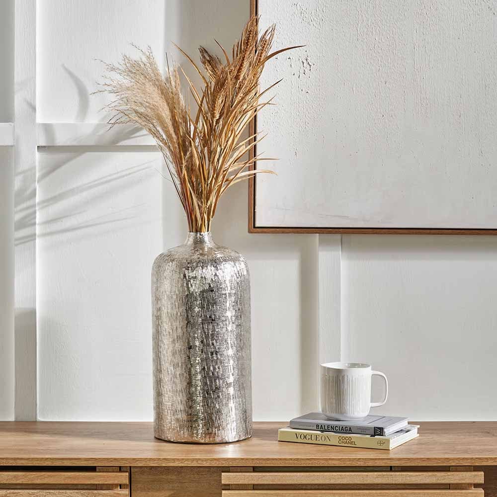 Silver Metal Hammered Vase Tall.