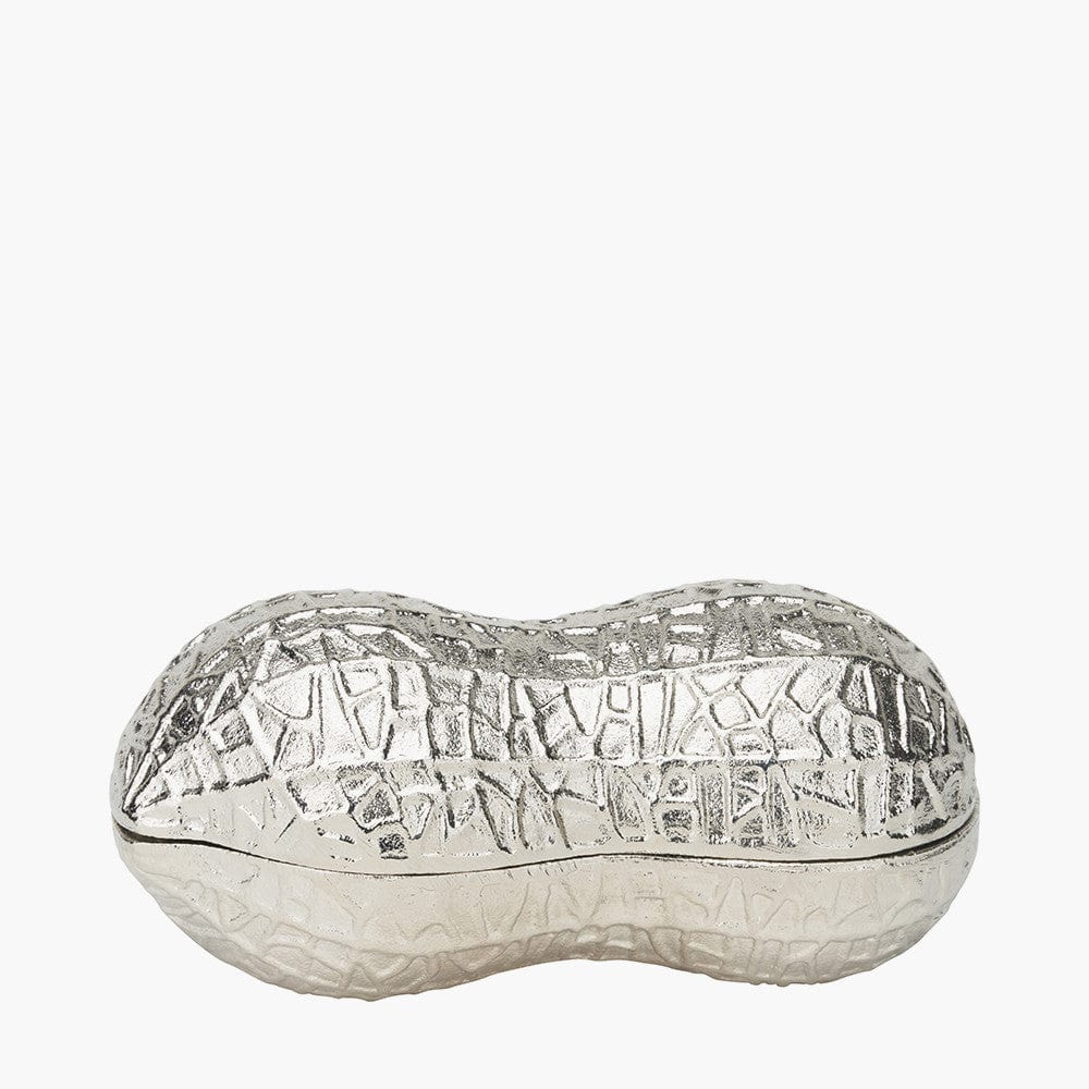Silver Metal Peanut Lidded Trinket Bowl.