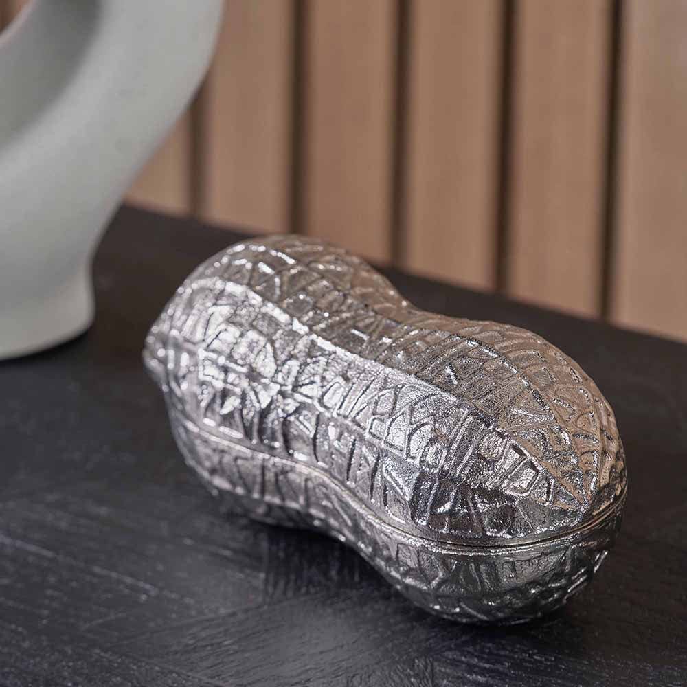 Silver Metal Peanut Lidded Trinket Bowl.