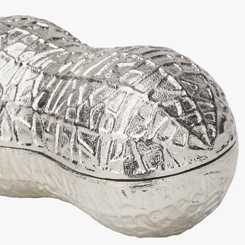 Silver Metal Peanut Lidded Trinket Bowl.