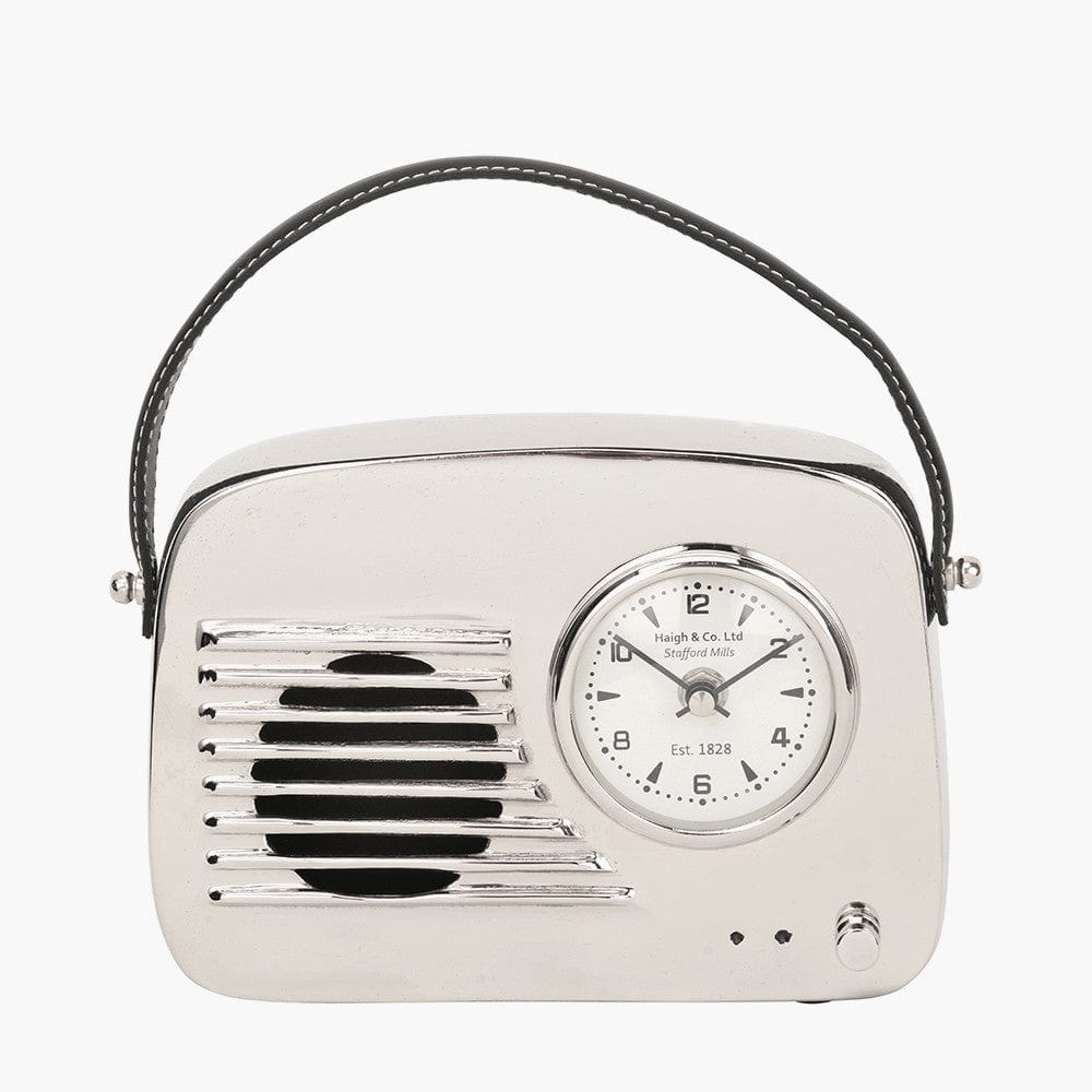 Silver Metal Retro Radio Style Table Clock.