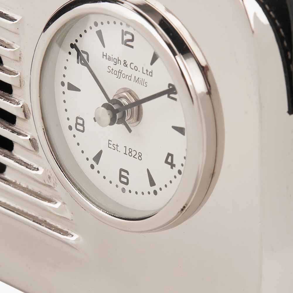 Silver Metal Retro Radio Style Table Clock.