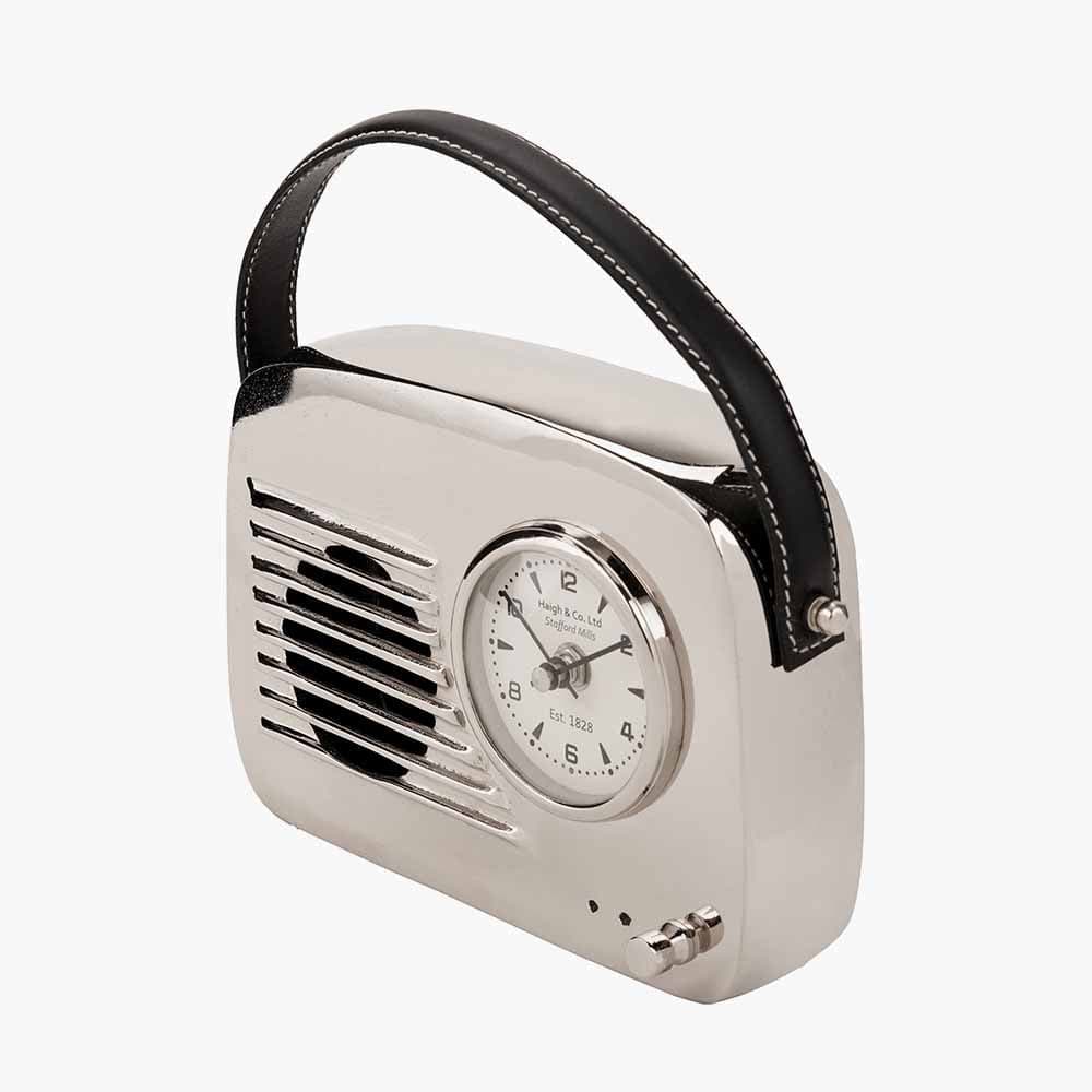 Silver Metal Retro Radio Style Table Clock.
