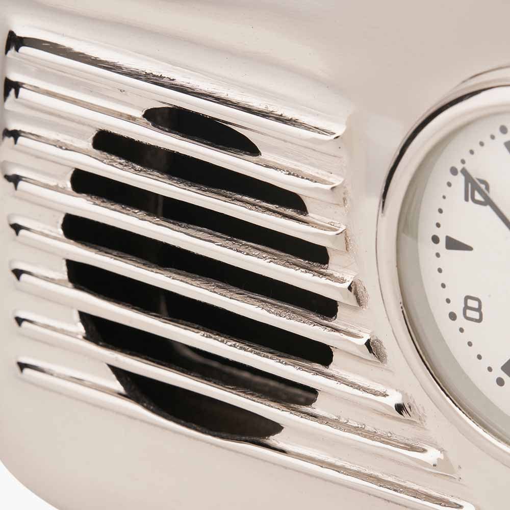 Silver Metal Retro Radio Style Table Clock.