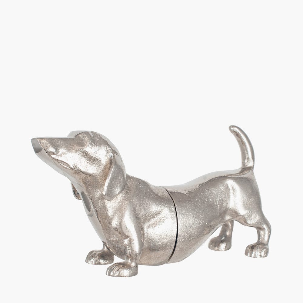 Silver Metal Sausage Dog Book Ends.