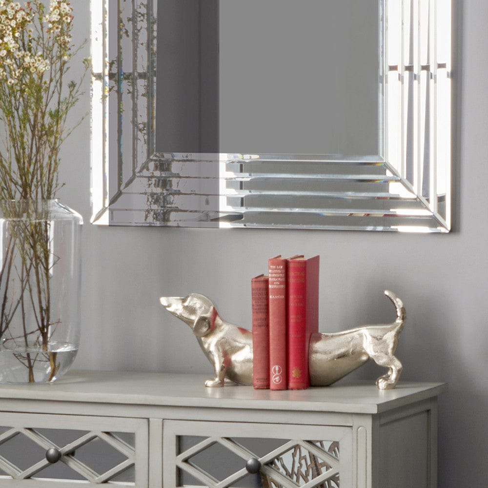 Silver Metal Sausage Dog Book Ends.