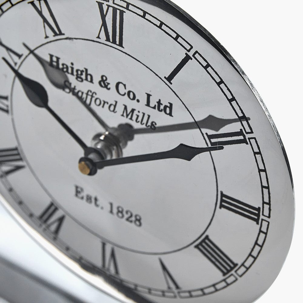 Silver Square Framed Standing Table Clock.