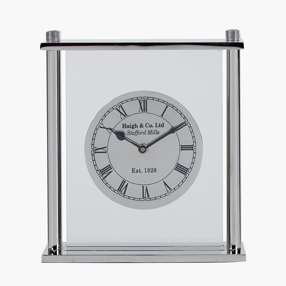 Silver Square Framed Standing Table Clock.