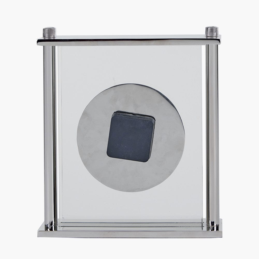 Silver Square Framed Standing Table Clock.