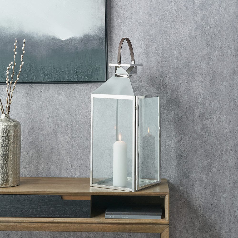 Silver Stainless Steel and Glass Large Lantern.
