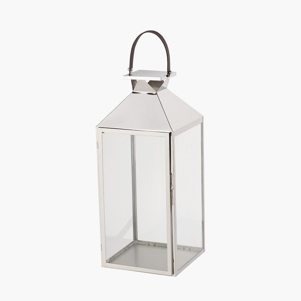 Silver Stainless Steel and Glass Large Lantern.