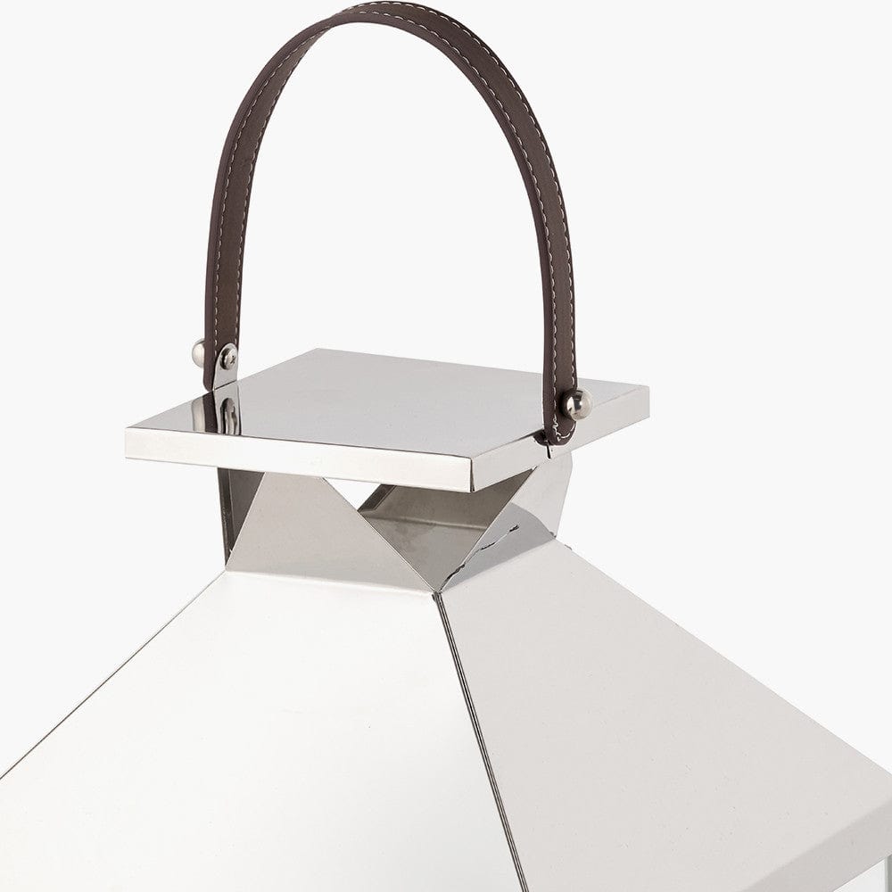 Silver Stainless Steel and Glass Large Lantern.