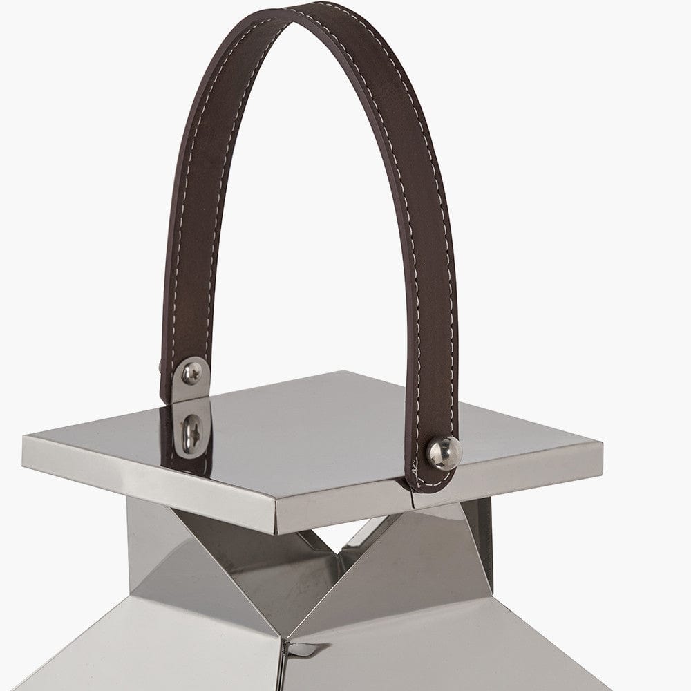 Silver Stainless Steel and Glass Large Lantern.