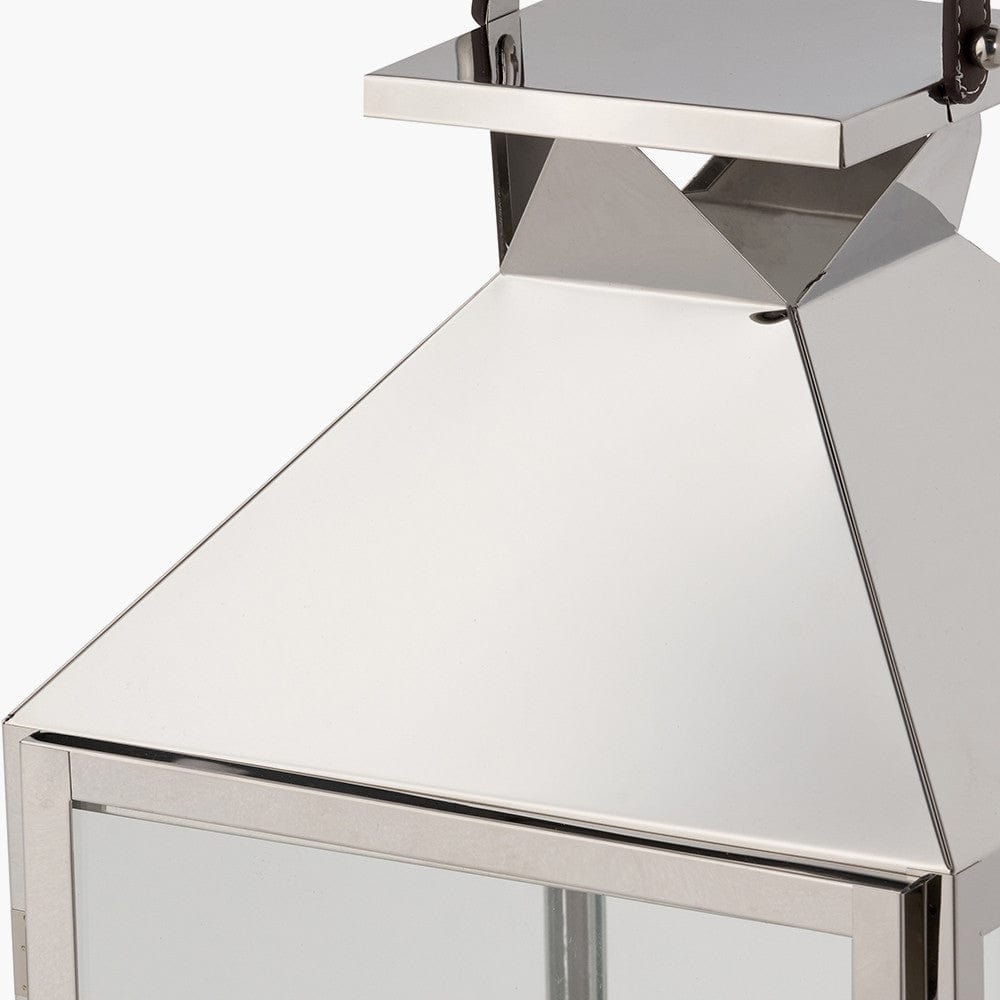 Silver Stainless Steel and Glass Large Lantern.