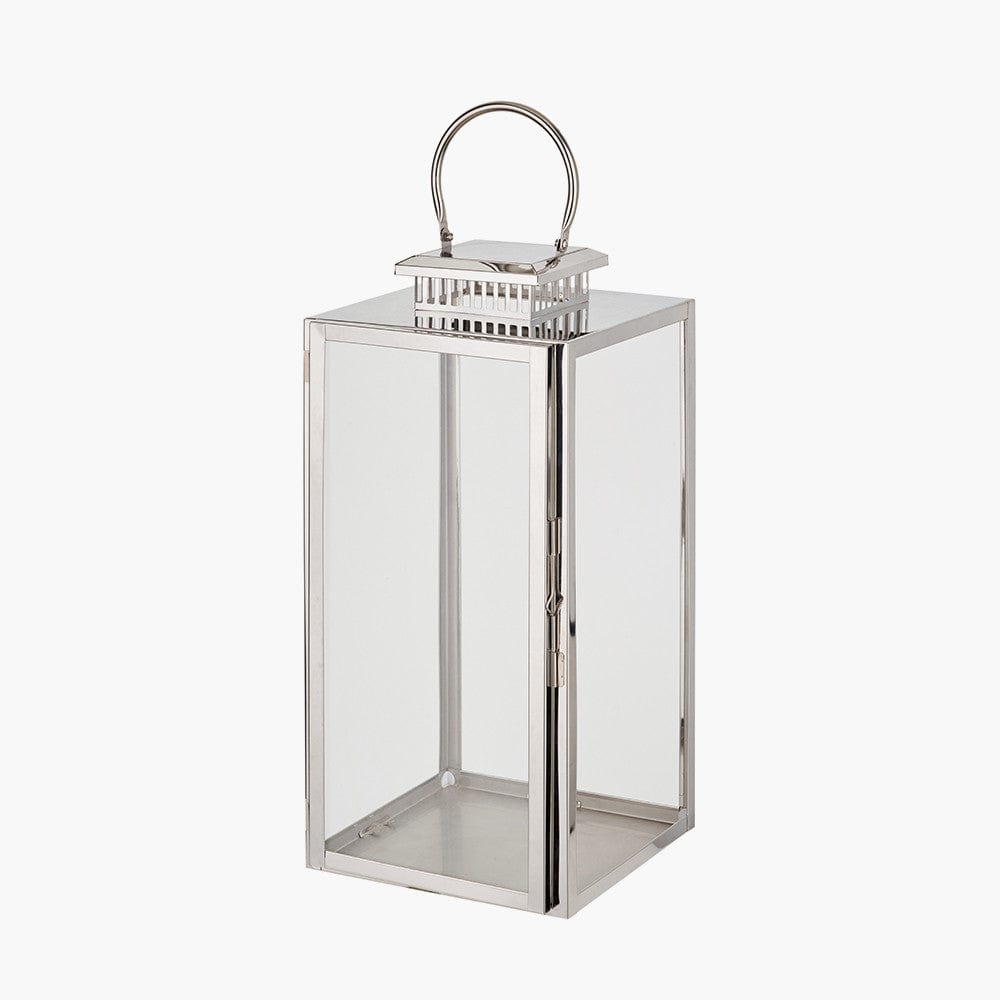 Silver Stainless Steel and Glass Large Rectangular Lantern.